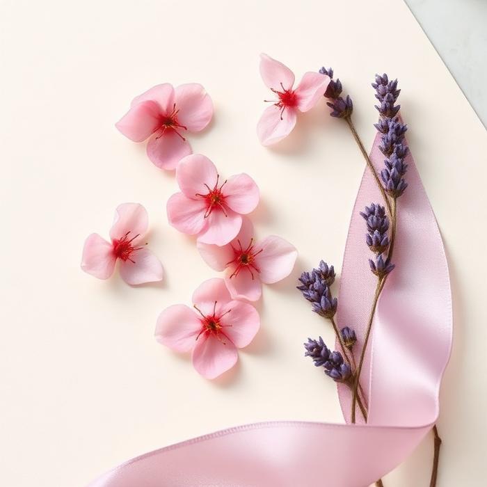 Pressed blossom petals and silk ribbon
