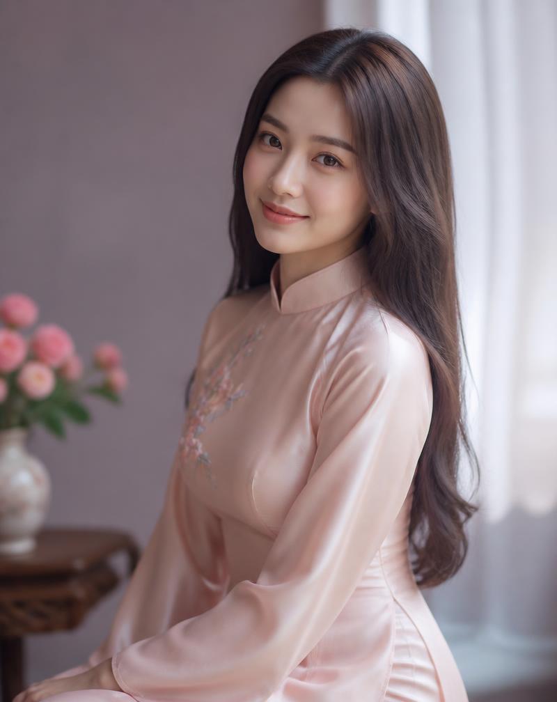 Elegant Vietnamese lady in a silk ao dai